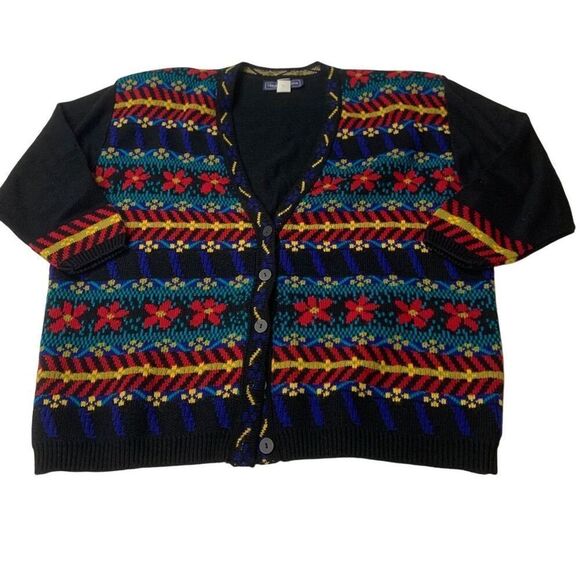 Vintage Multicolored Patterned Cardigan Sweater - Picture 1 of 9
